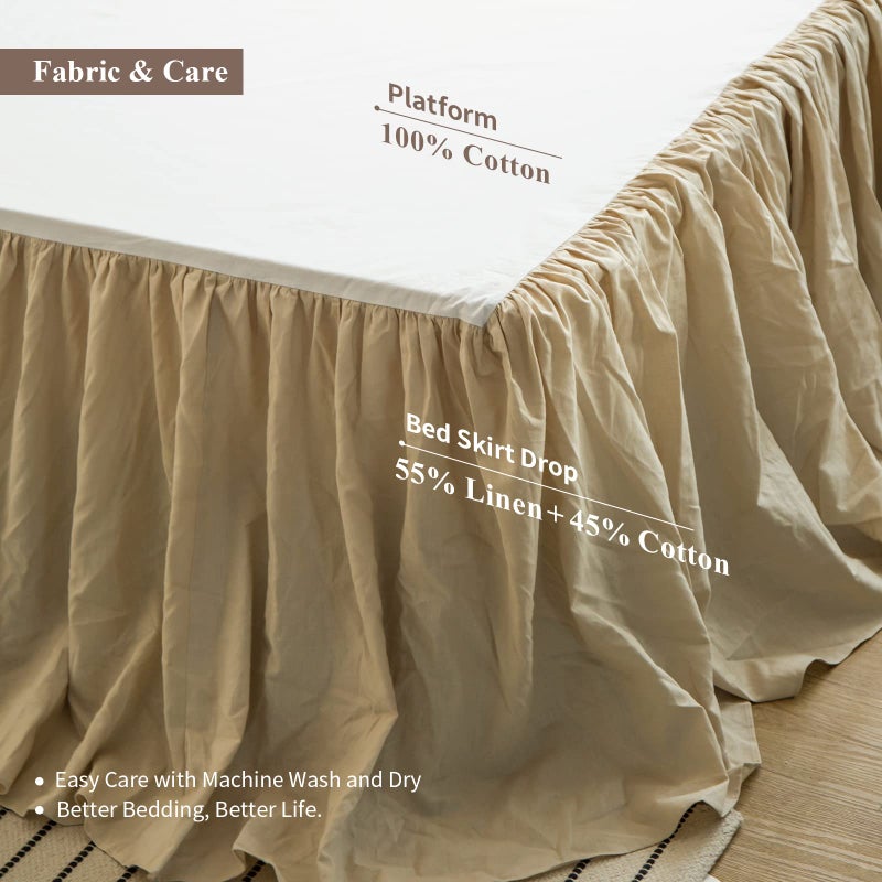 BISELINA French Linen Bed Skirt with Pleated Frills 22-Inch Tailored Drop Natural Flax Cotton Blend Dust Ruffle Soft Cozy Farmhouse Bedding (22" Queen, Linen) - Image 3